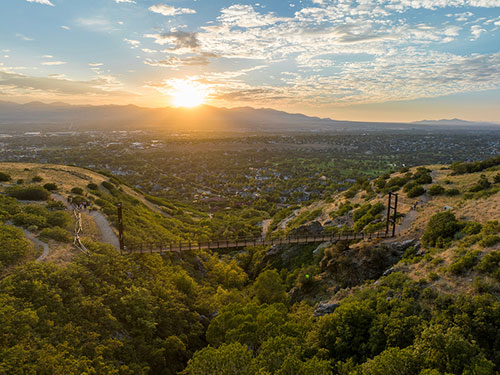 mountains sunset bridge