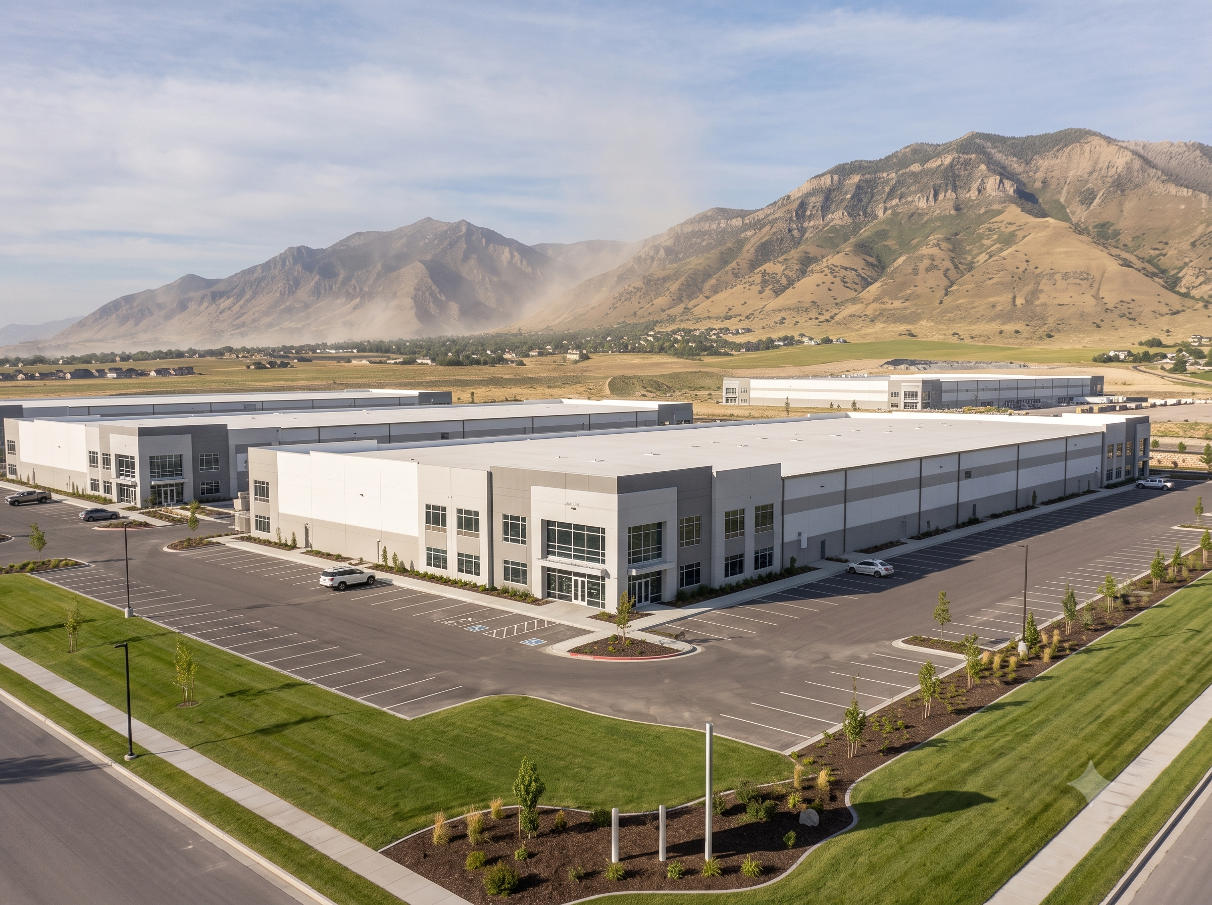 Commercial landscaping at a warehouse park in Santaquin Utah